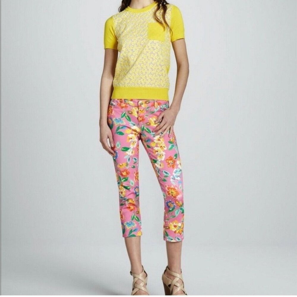 Kate Spade Broome Street Pink Floral Cropped Slim Pants Womens 27 Made in USA